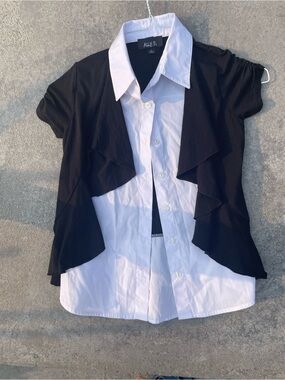 Ally B Girls' Black Layered Short-Sleeve button up Shirt with White Collar